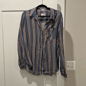 Universal Thread Striped Blue White and Salmon Button Up XL